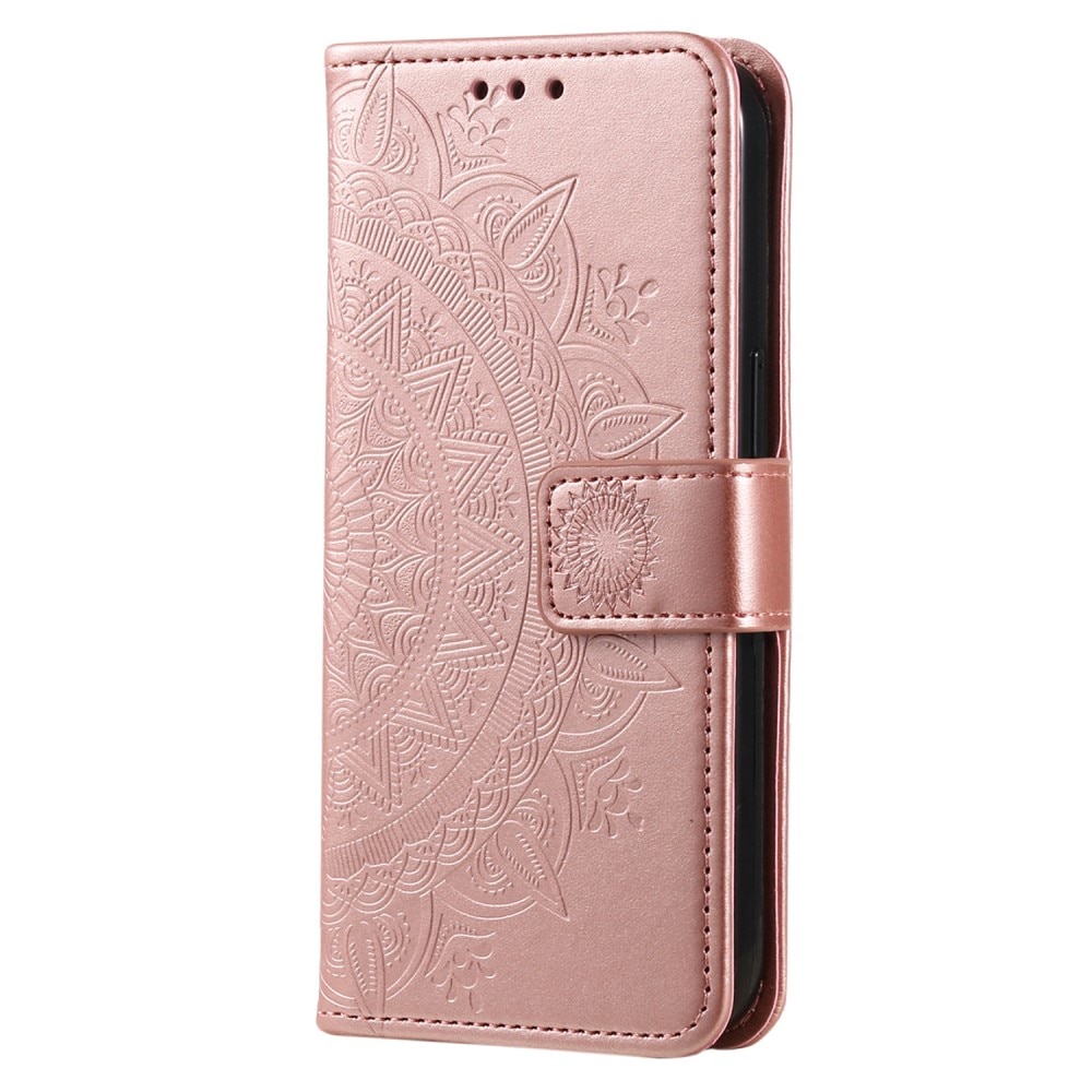 Étui en cuir Mandala Motorola Moto E15, or rose