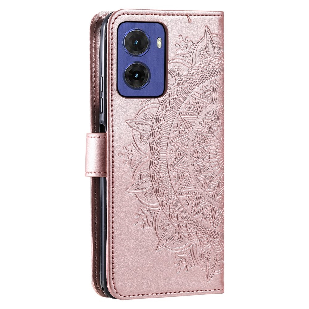 Étui en cuir Mandala Motorola Moto E15, or rose