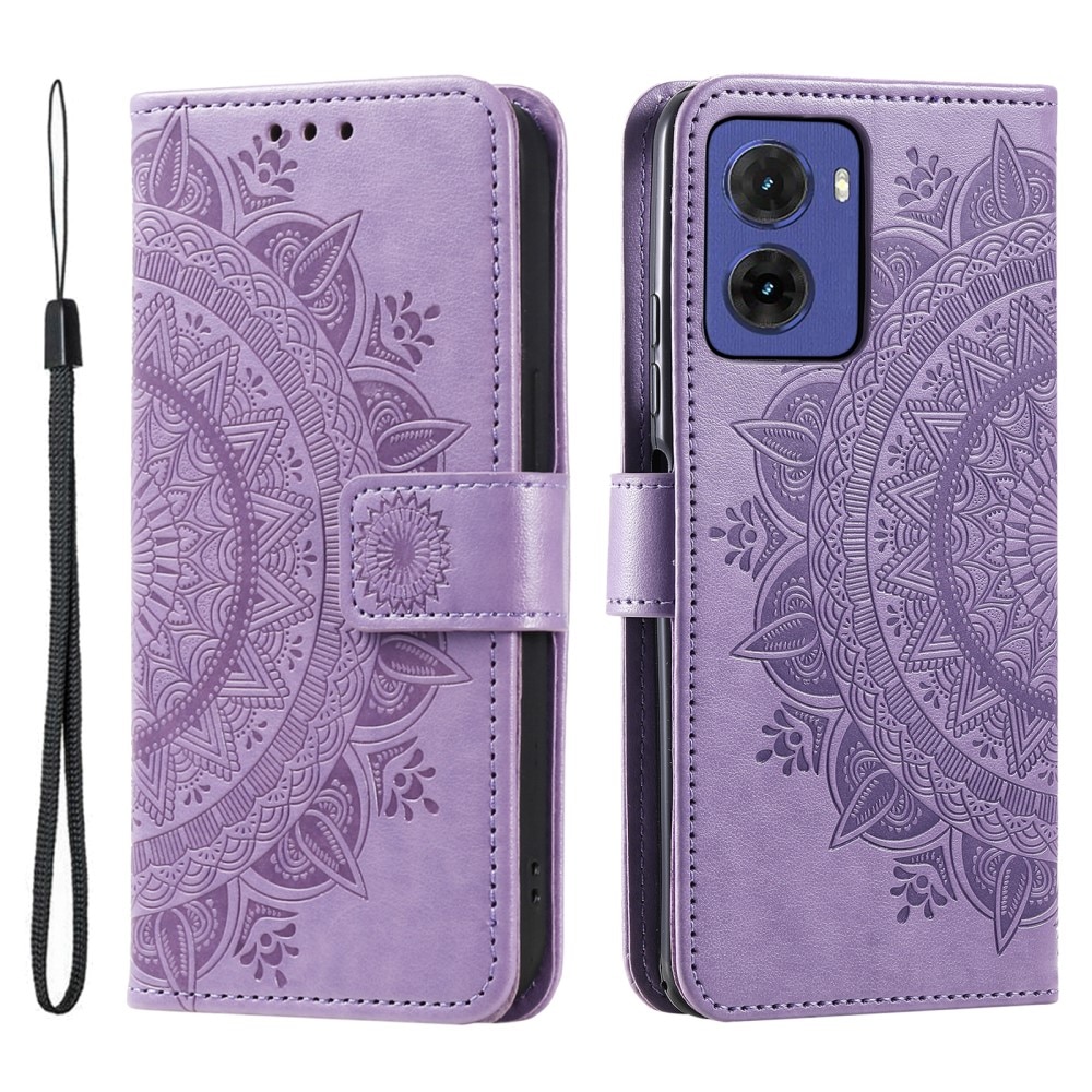 Étui en cuir Mandala Motorola Moto E15, violet