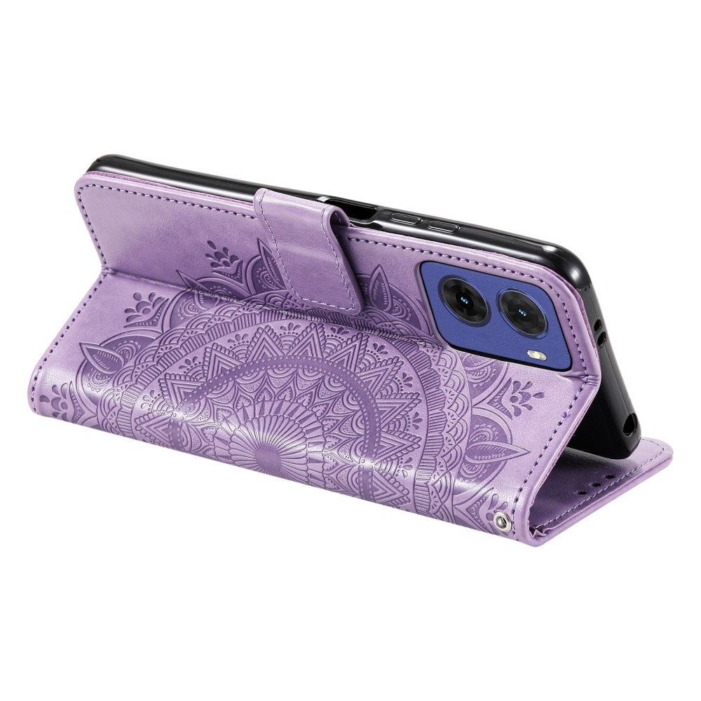 Étui en cuir Mandala Motorola Moto E15, violet