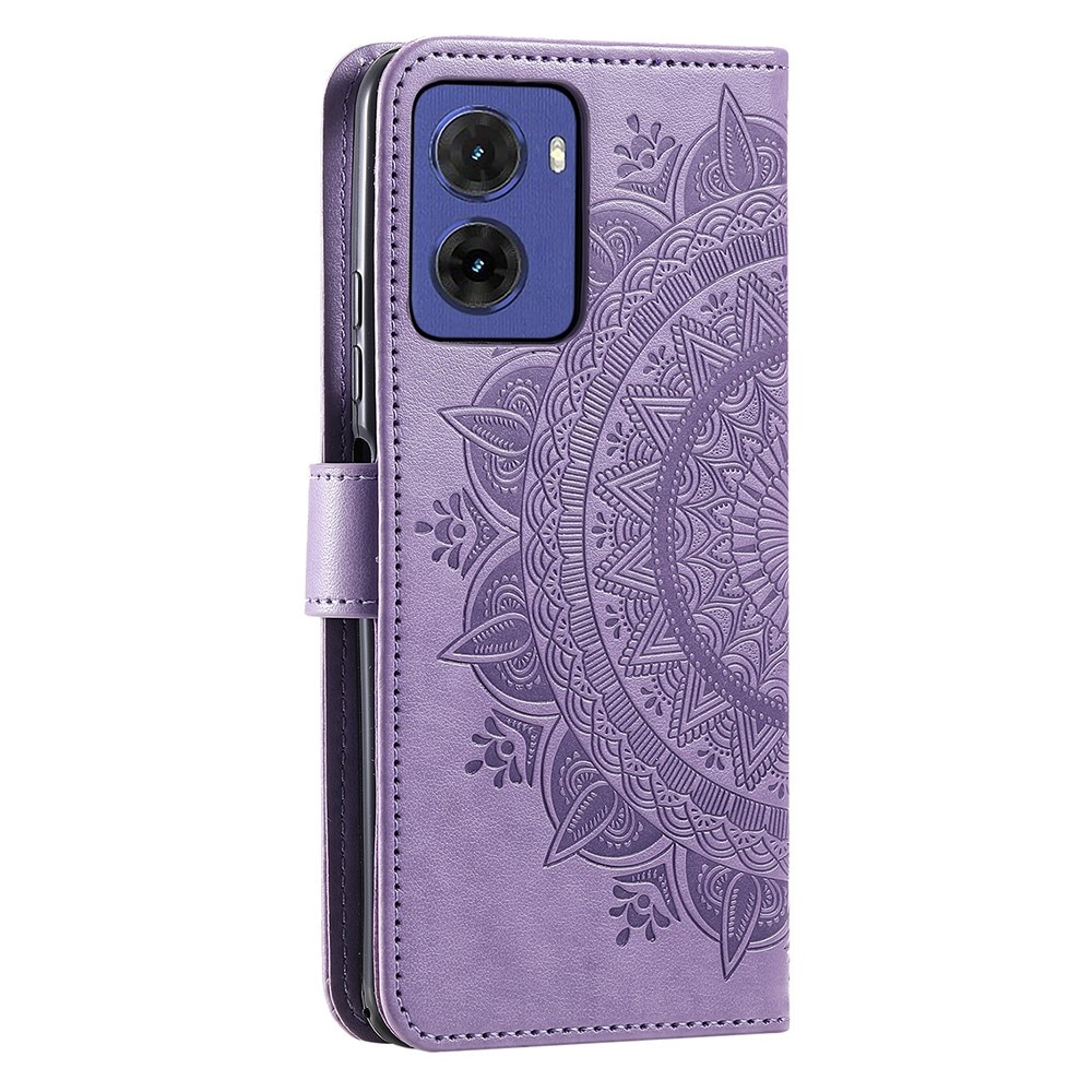 Étui en cuir Mandala Motorola Moto E15, violet