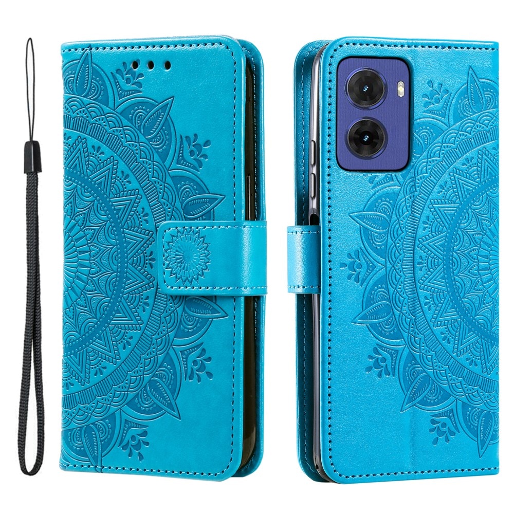 Étui en cuir Mandala Motorola Moto E15, bleu