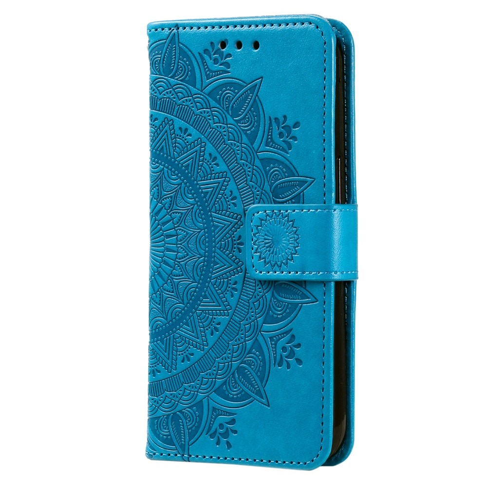 Étui en cuir Mandala Motorola Moto E15, bleu