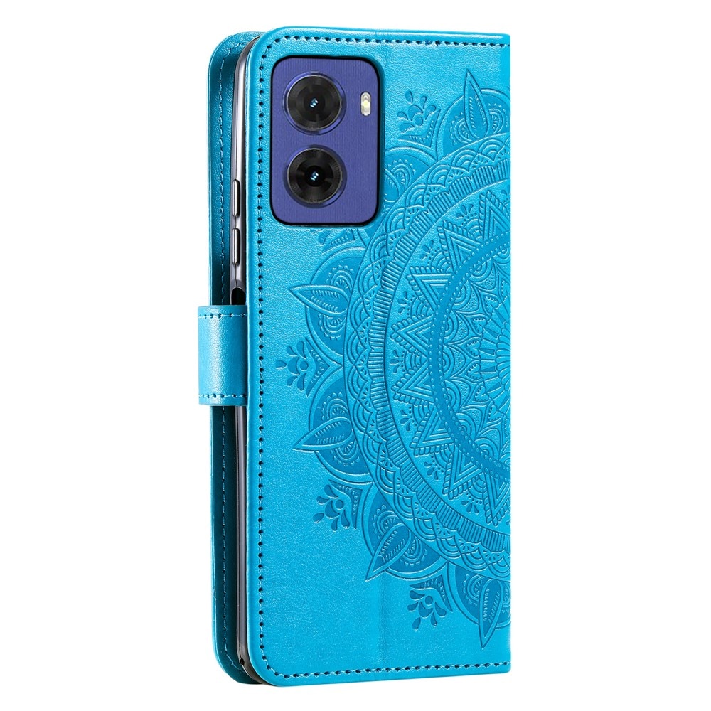 Étui en cuir Mandala Motorola Moto E15, bleu