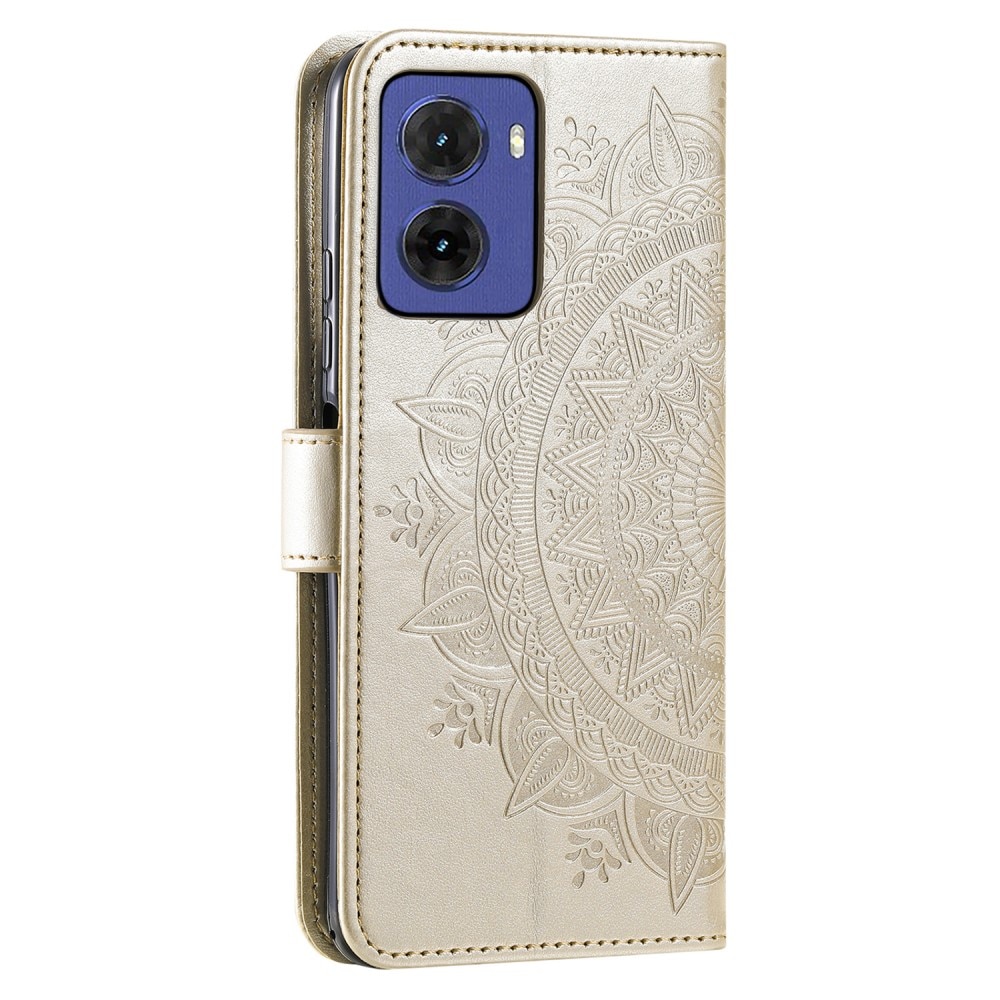 Étui en cuir Mandala Motorola Moto E15, or