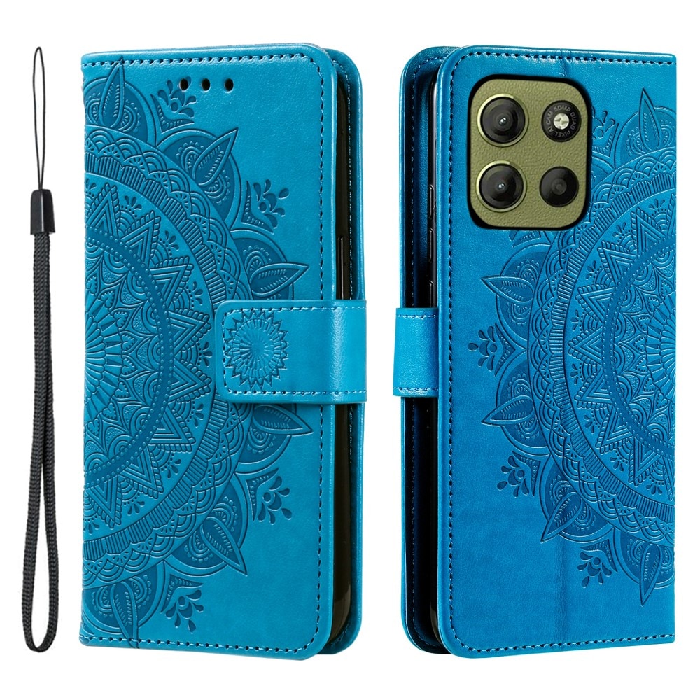 Étui en cuir Mandala Motorola Moto G15 Power, bleu