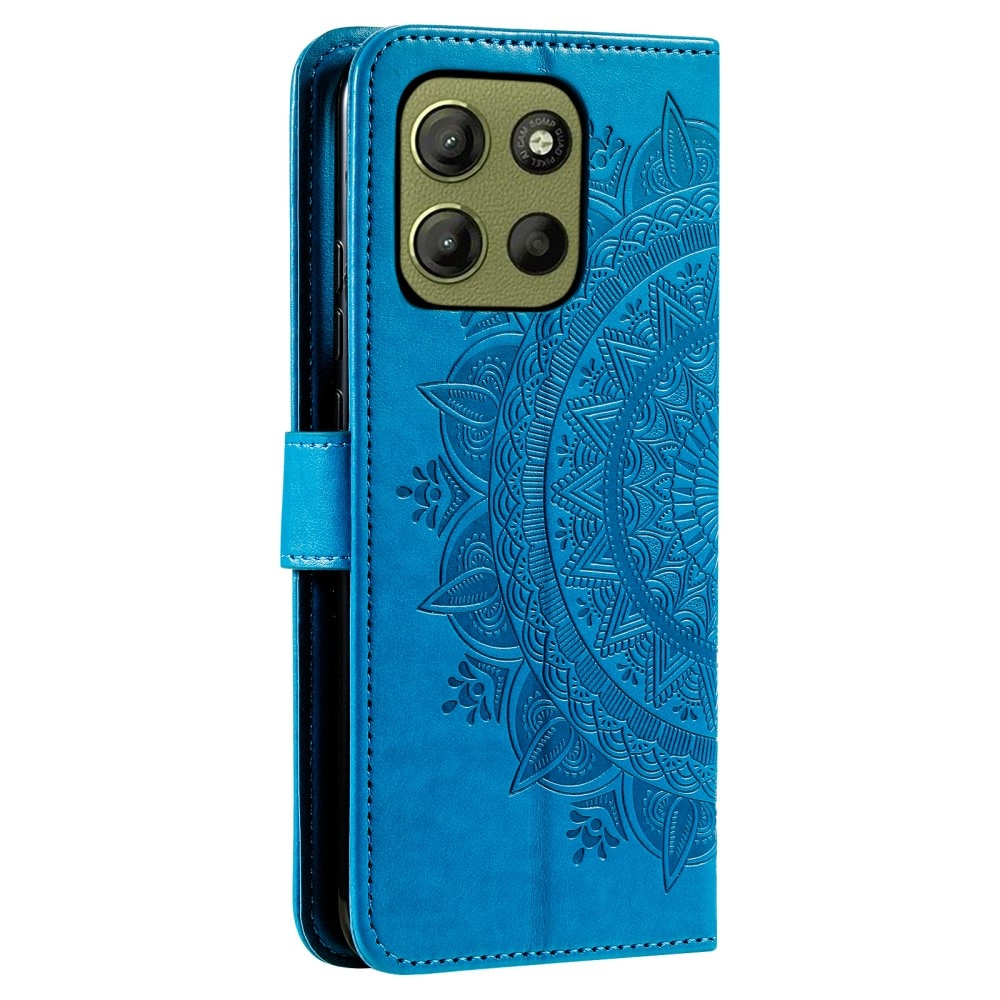 Étui en cuir Mandala Motorola Moto G15 Power, bleu