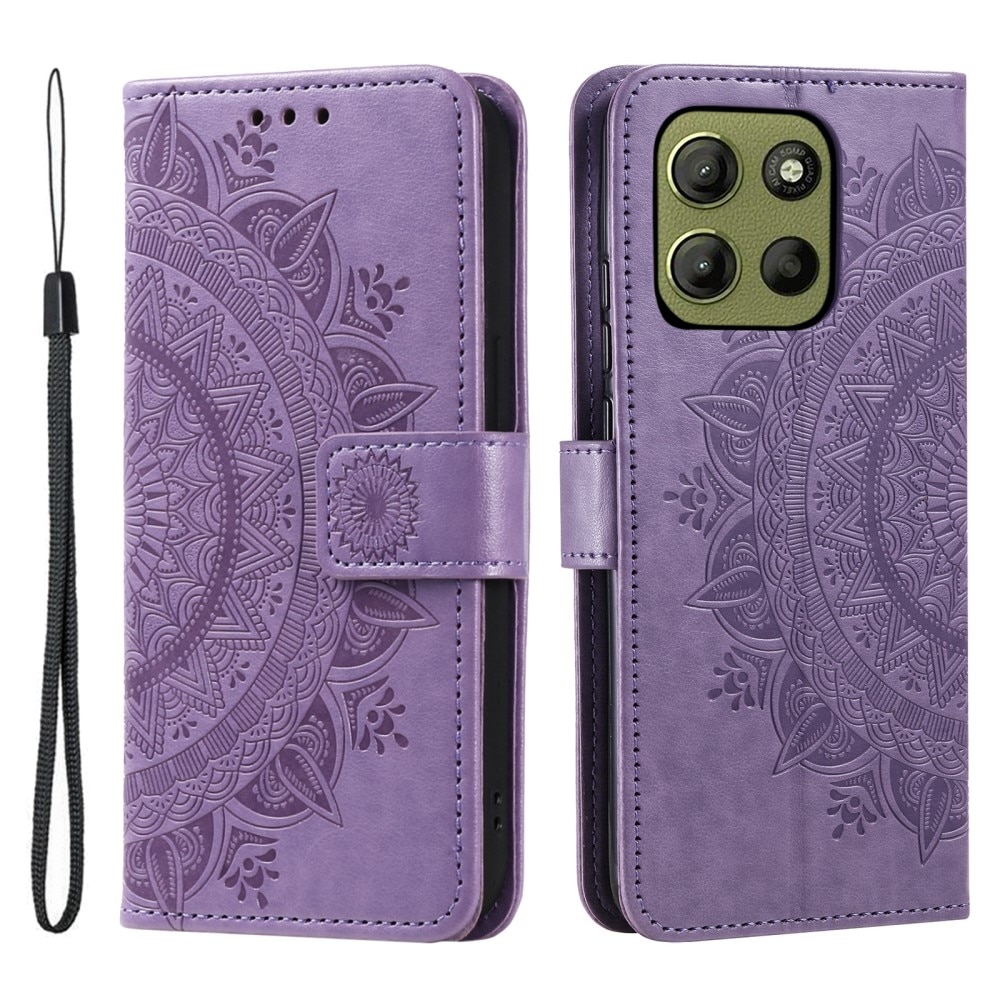 Étui en cuir Mandala Motorola Moto G15, violet