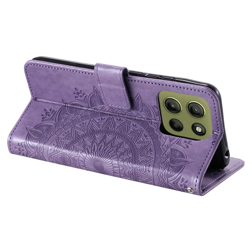 Étui en cuir Mandala Motorola Moto G15, violet