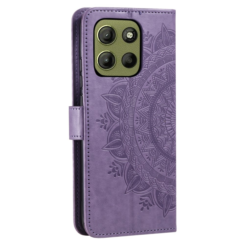 Étui en cuir Mandala Motorola Moto G15, violet