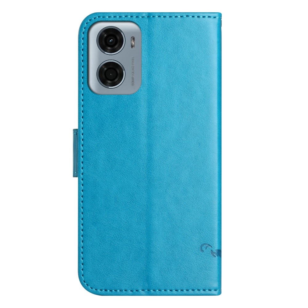 Étui en cuir à papillons pour Motorola Moto G05, bleu