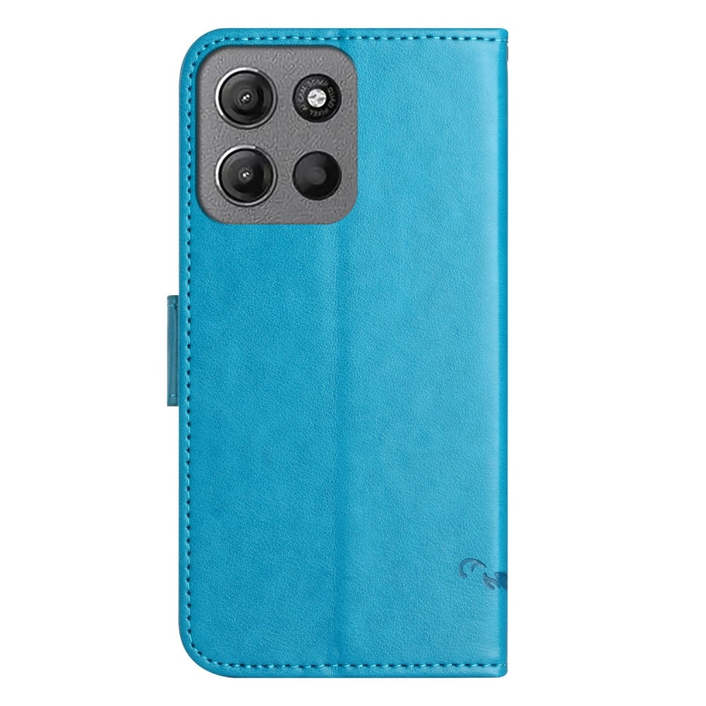 Étui en cuir à papillons pour Motorola Moto G15 Power, bleu