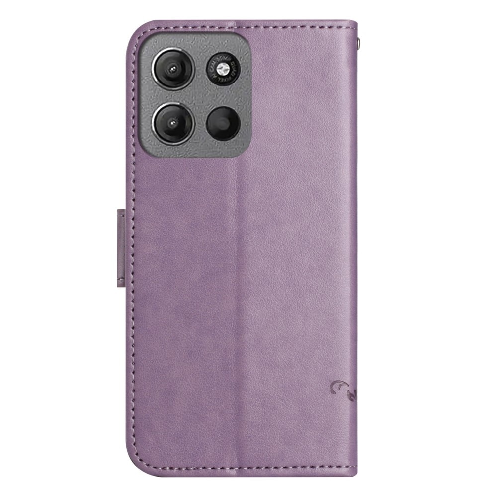 Étui en cuir à papillons pour Motorola Moto G15 Power, violet