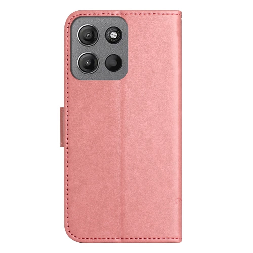 Étui en cuir à papillons pour Motorola Moto G15 Power, rose