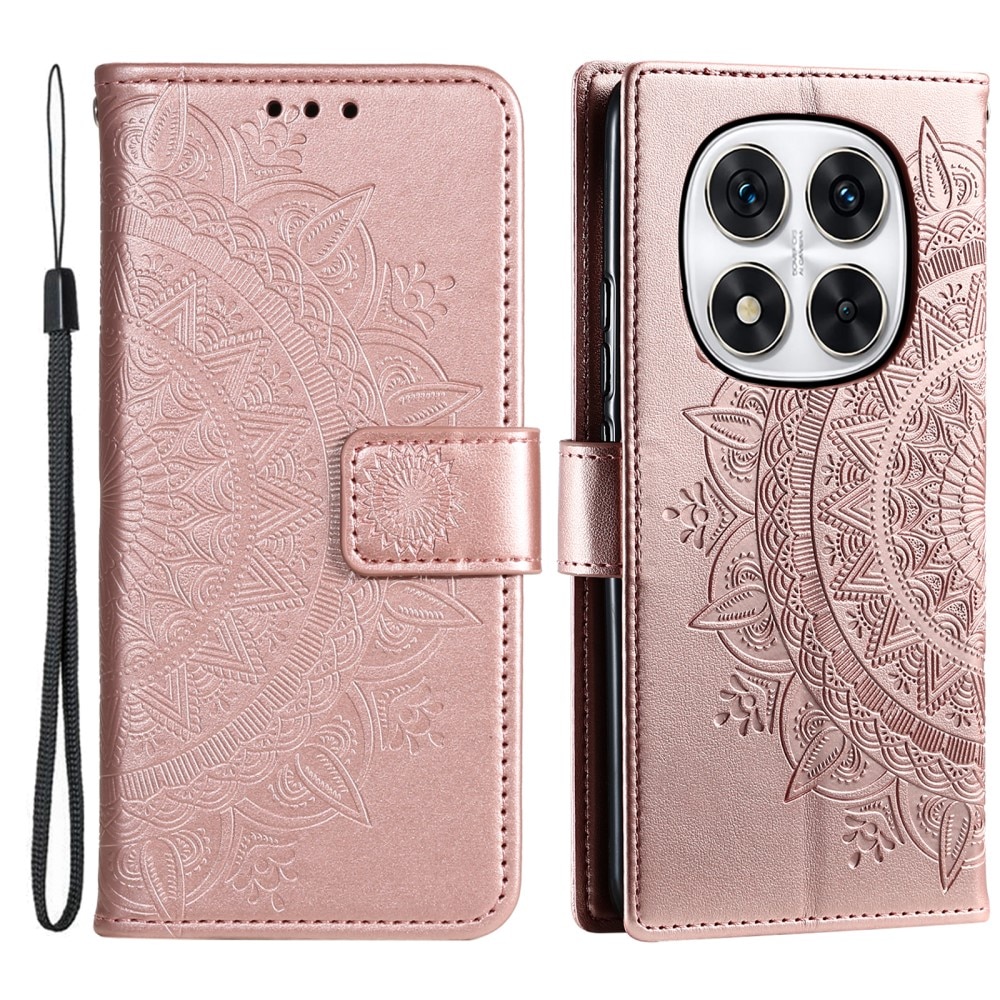 Étui en cuir Mandala Xiaomi Redmi Note 14 Pro, or rose