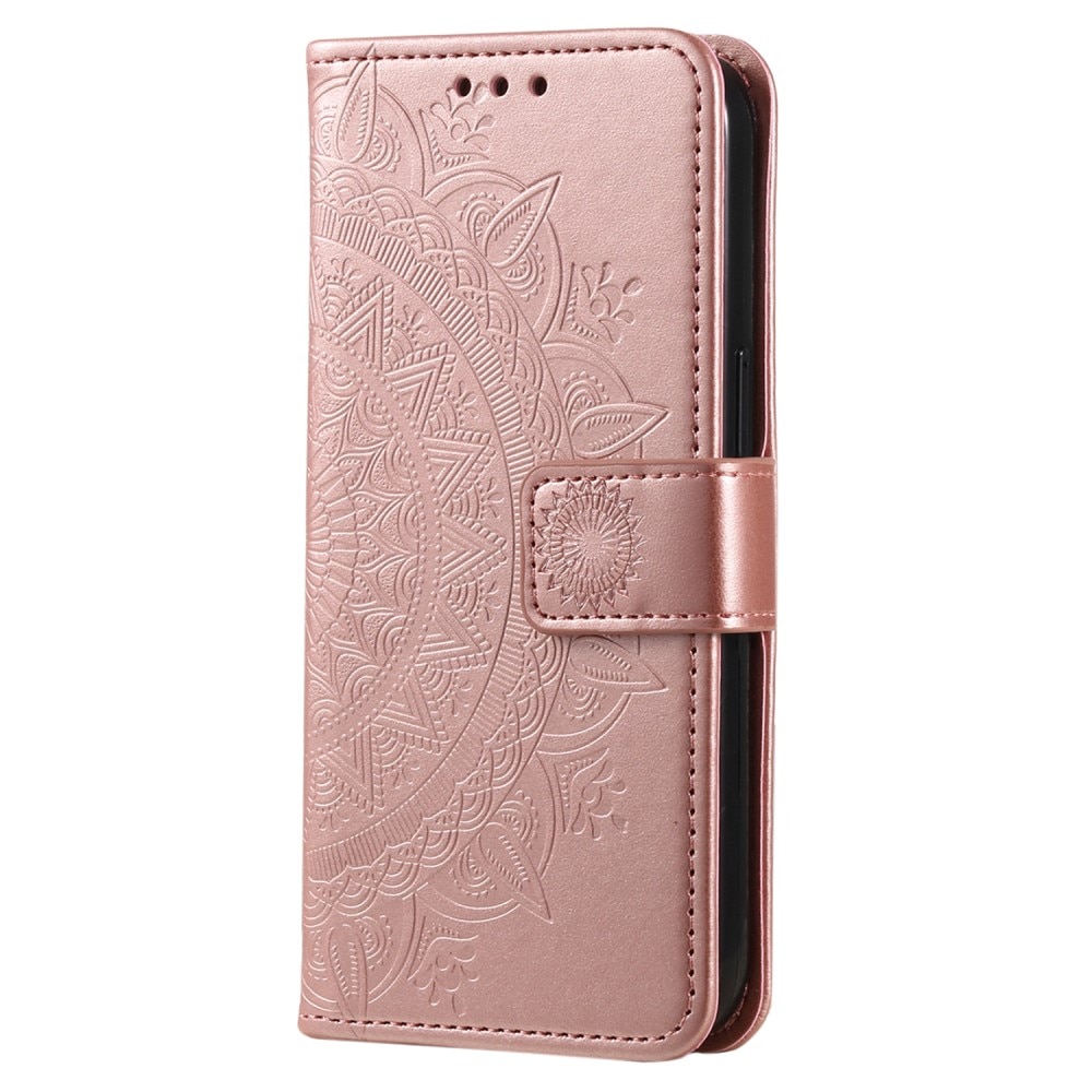 Étui en cuir Mandala Xiaomi Redmi Note 14 Pro, or rose