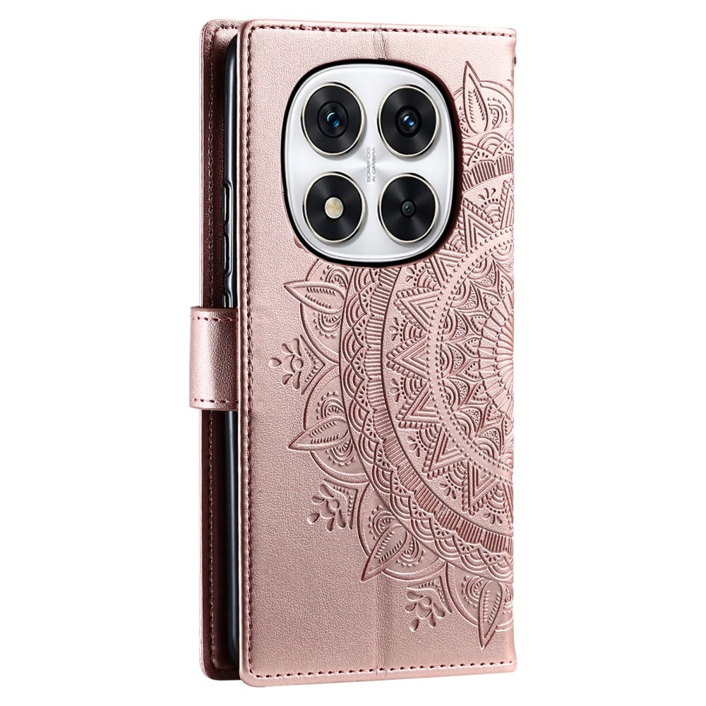 Étui en cuir Mandala Xiaomi Redmi Note 14 Pro, or rose