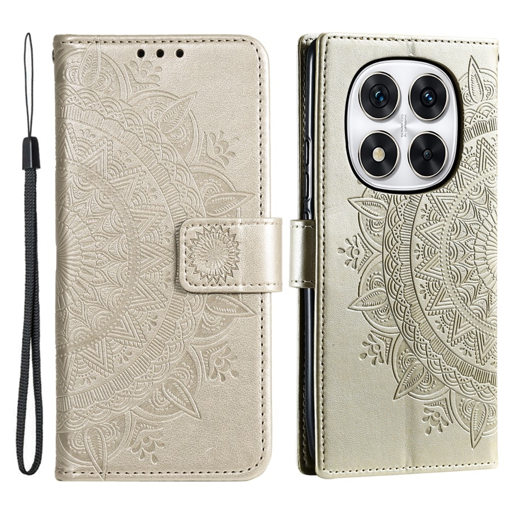 Étui en cuir Mandala Xiaomi Redmi Note 14 Pro, or