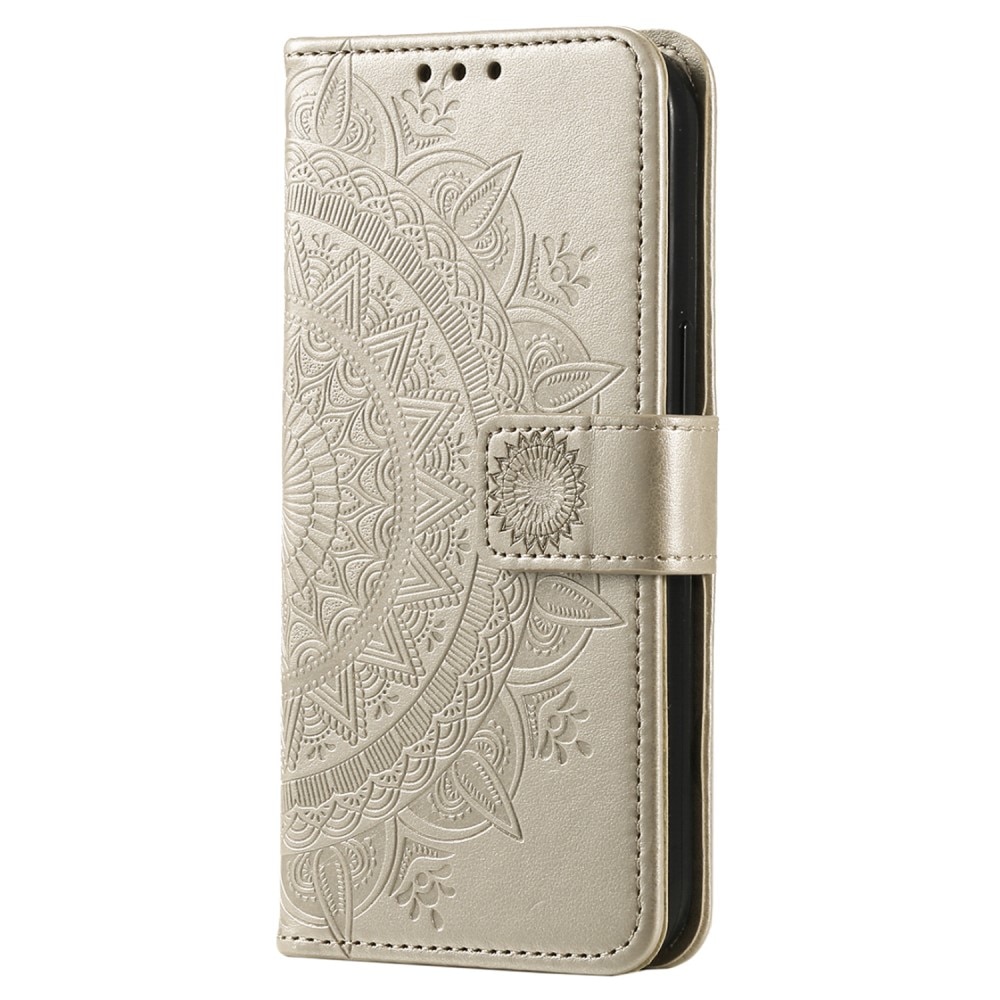 Étui en cuir Mandala Xiaomi Redmi Note 14 Pro, or