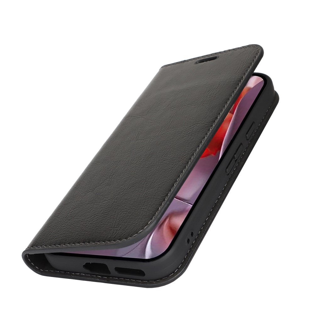 Coque portefeuille en cuir Veritable Google Pixel 9a, Noir