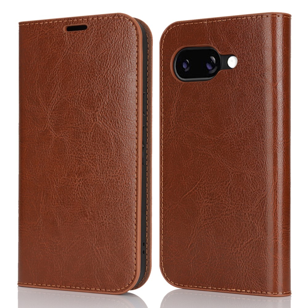 Coque portefeuille en cuir Veritable Google Pixel 9a, Marron