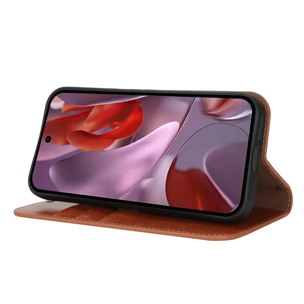 Coque portefeuille en cuir Veritable Google Pixel 9a, Marron