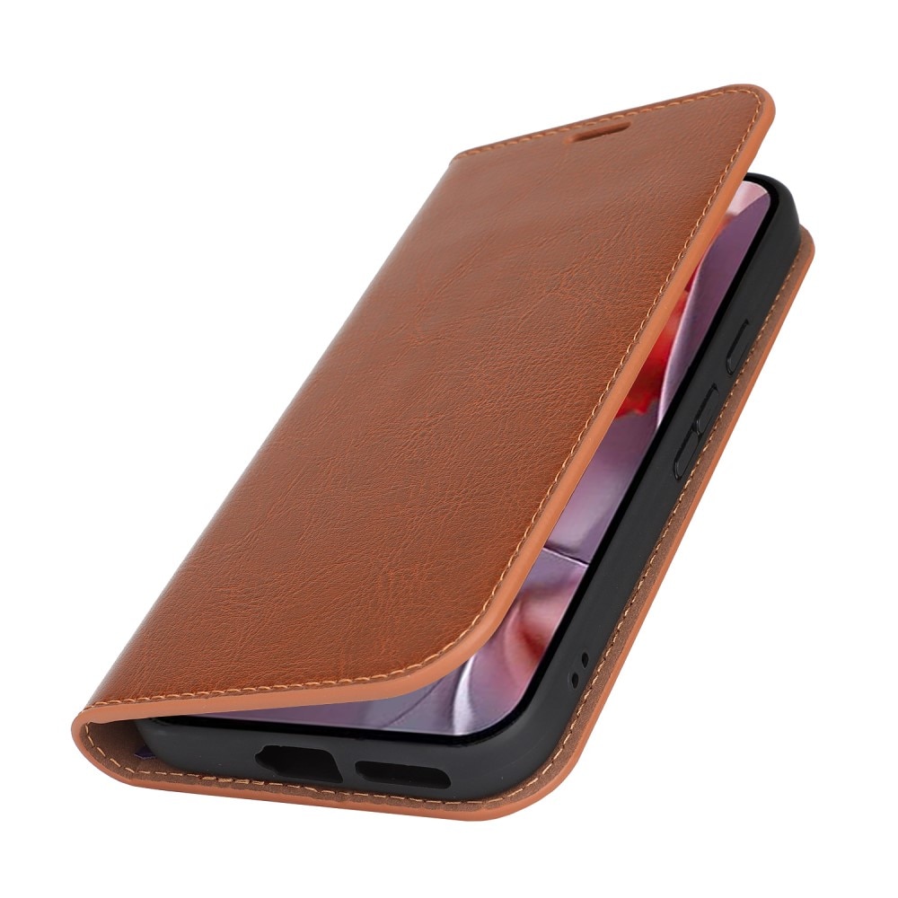 Coque portefeuille en cuir Veritable Google Pixel 9a, Marron