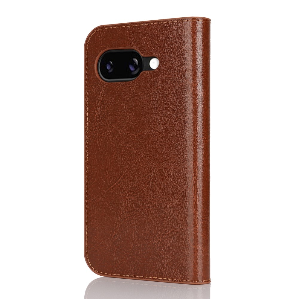 Coque portefeuille en cuir Veritable Google Pixel 9a, Marron