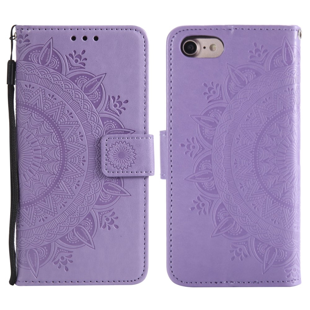 Étui en cuir Mandala iPhone 16e, violet