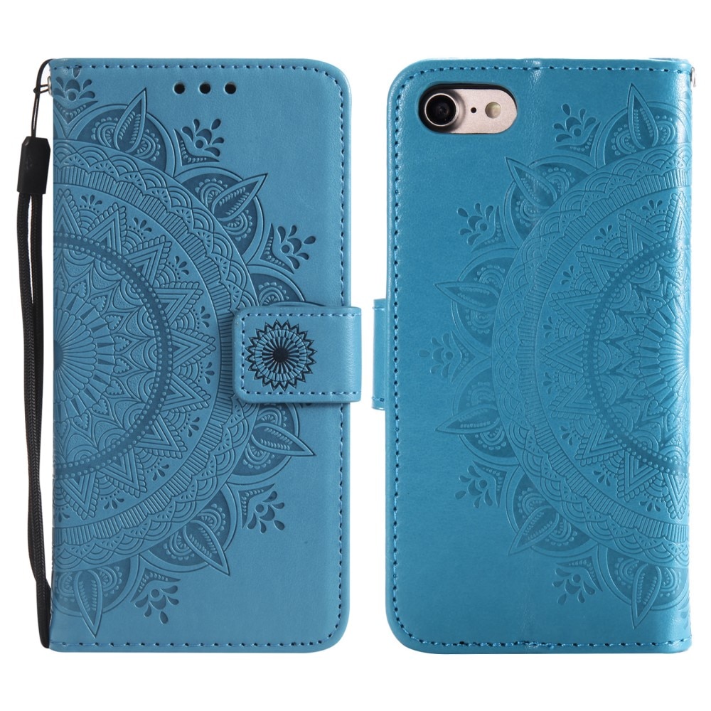 Étui en cuir Mandala iPhone 16e, Bleu