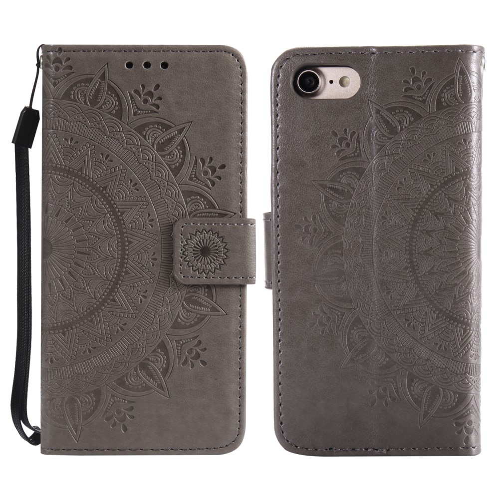 Étui en cuir Mandala iPhone 16e, Gris