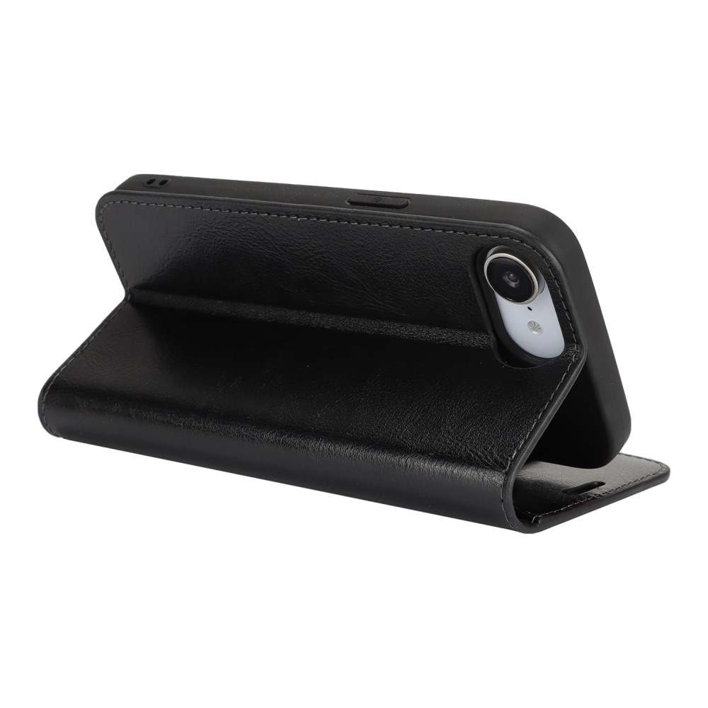 Coque portefeuille en cuir Veritable iPhone SE 4, Noir