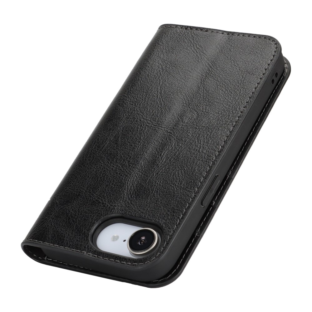 Coque portefeuille en cuir Veritable iPhone SE 4, Noir