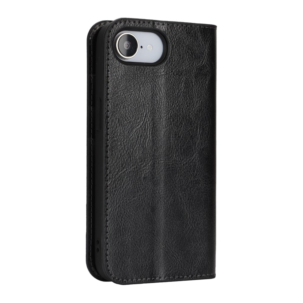 Coque portefeuille en cuir Veritable iPhone SE 4, Noir