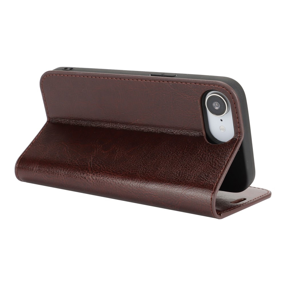 Coque portefeuille en cuir Veritable iPhone SE 4, marron foncé