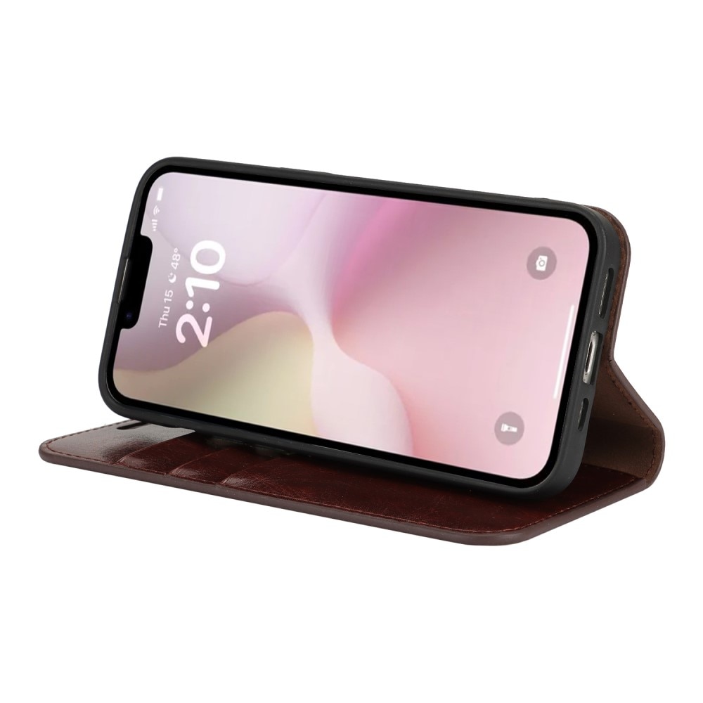 Coque portefeuille en cuir Veritable iPhone SE 4, marron foncé