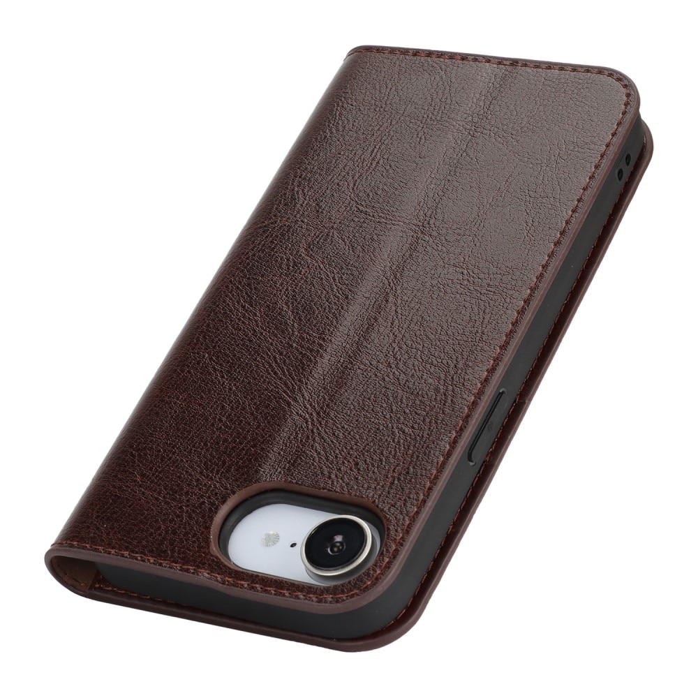 Coque portefeuille en cuir Veritable iPhone SE 4, marron foncé