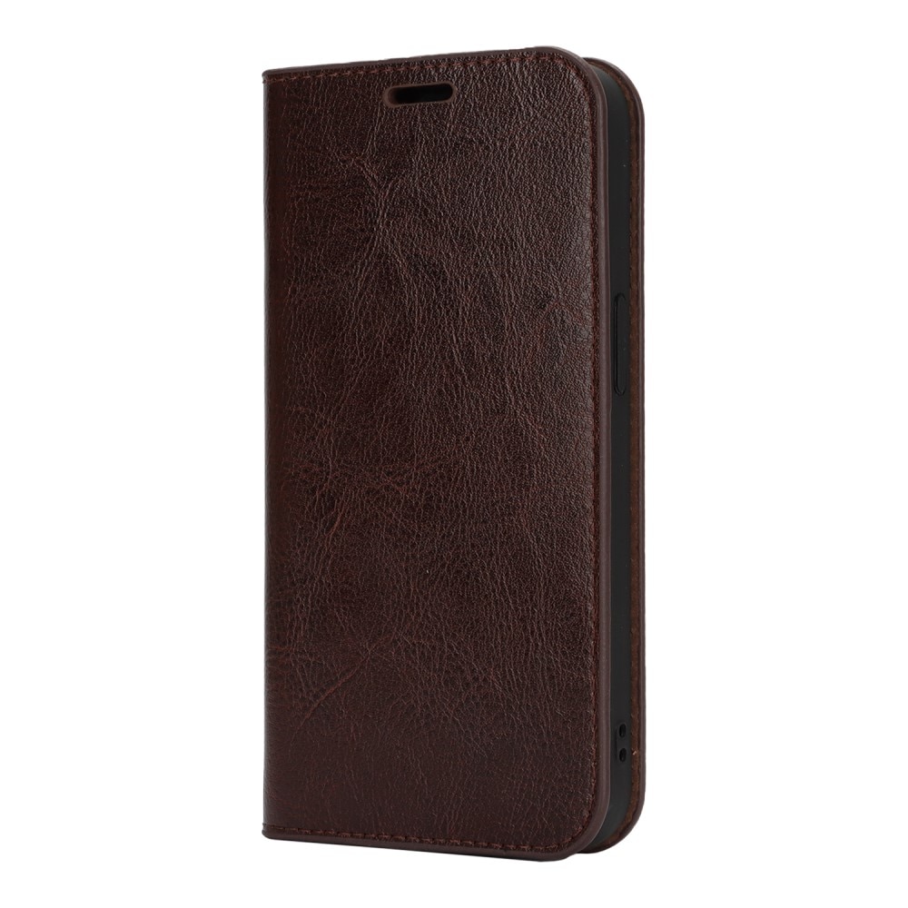 Coque portefeuille en cuir Veritable iPhone SE 4, marron foncé