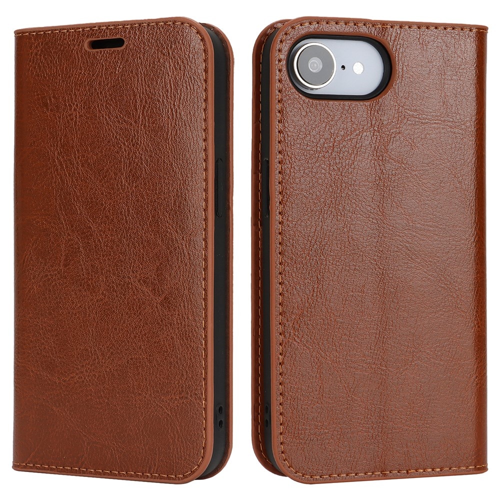 Coque portefeuille en cuir Veritable iPhone SE 4, Marron