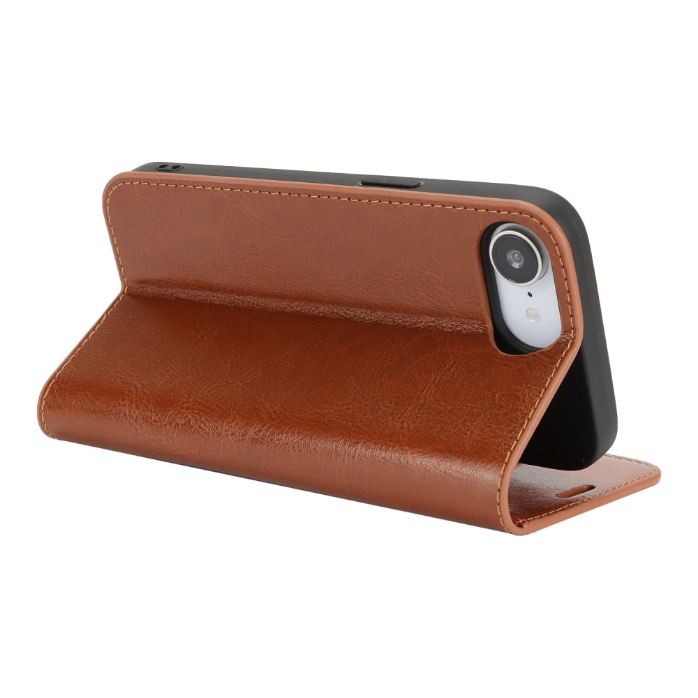 Coque portefeuille en cuir Veritable iPhone SE 4, Marron