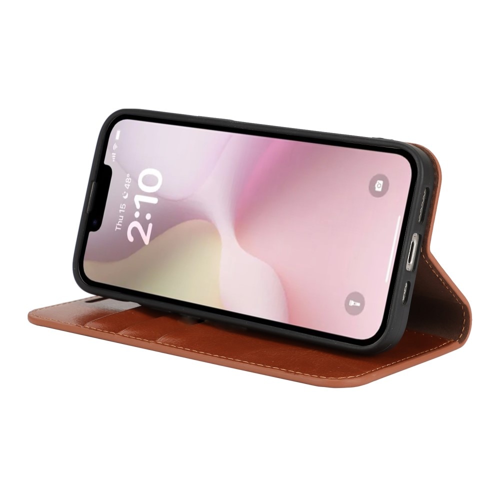 Coque portefeuille en cuir Veritable iPhone SE 4, Marron