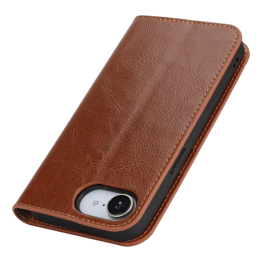 Coque portefeuille en cuir Veritable iPhone SE 4, Marron