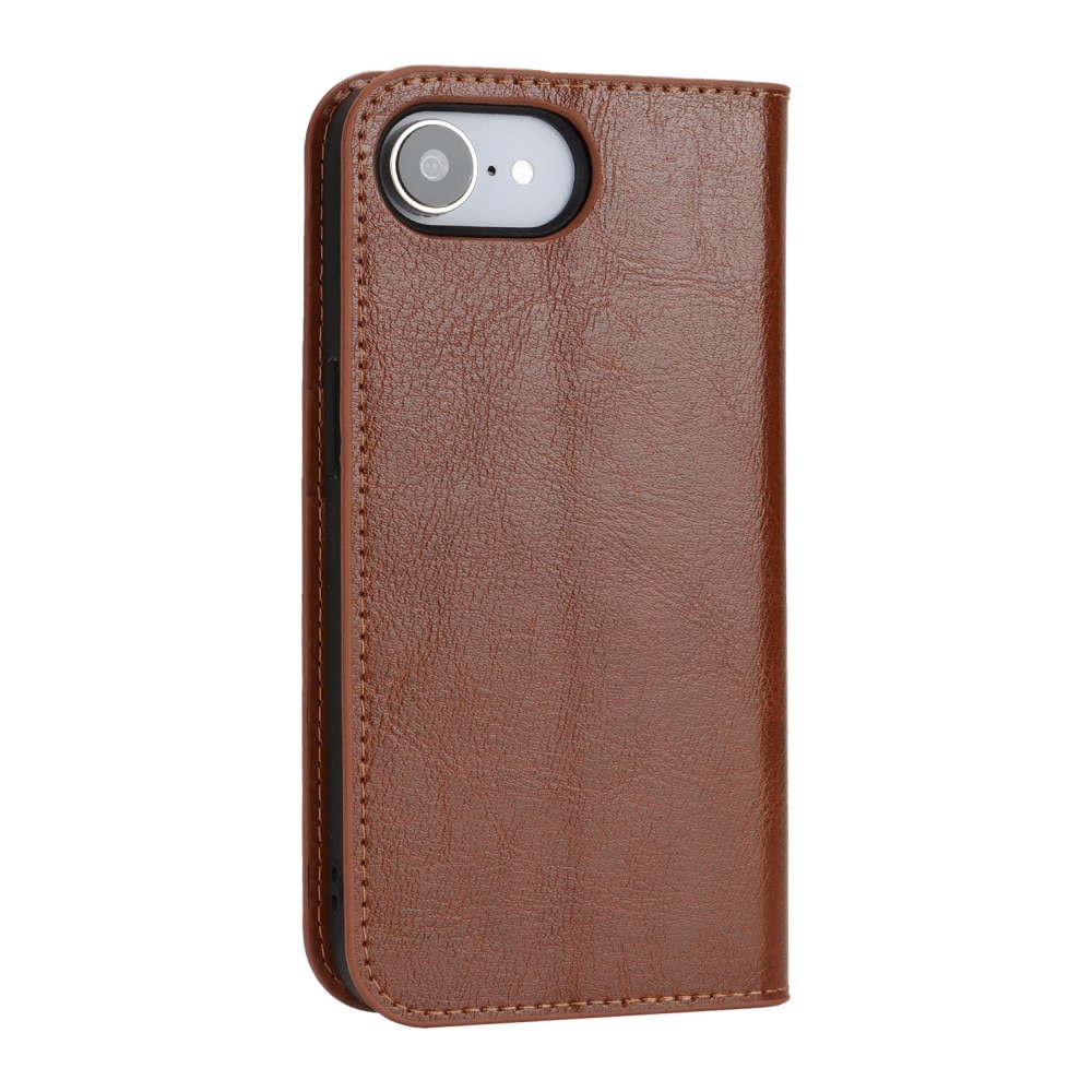 Coque portefeuille en cuir Veritable iPhone SE 4, Marron