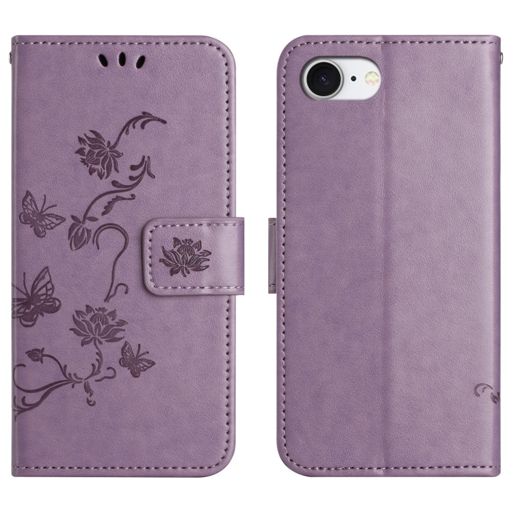 Étui en cuir à papillons pour iPhone 16e, Violet