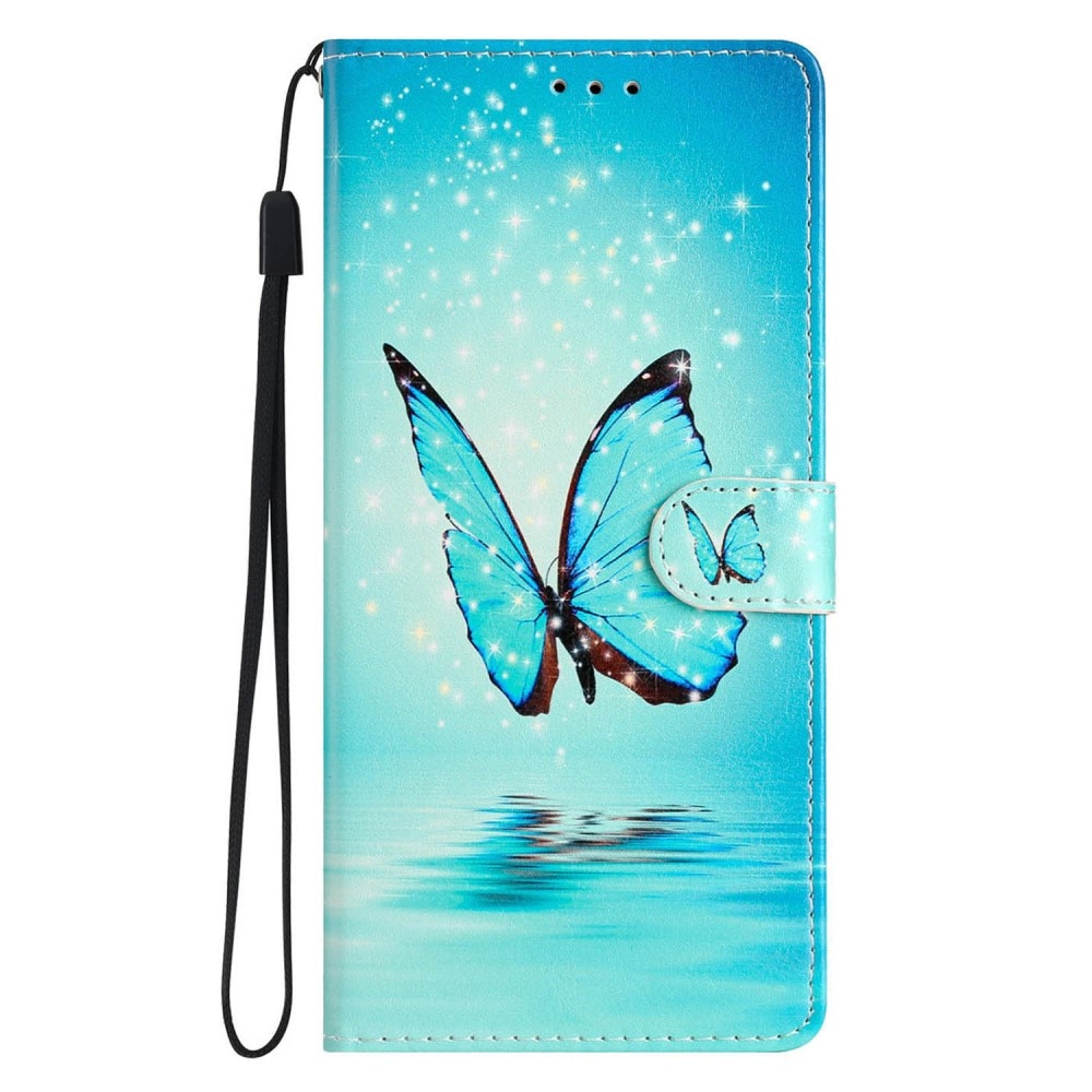 Coque portefeuille iPhone 16e, papillons bleus