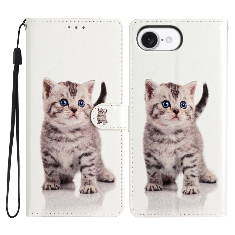 Coque portefeuille iPhone 16e, chaton