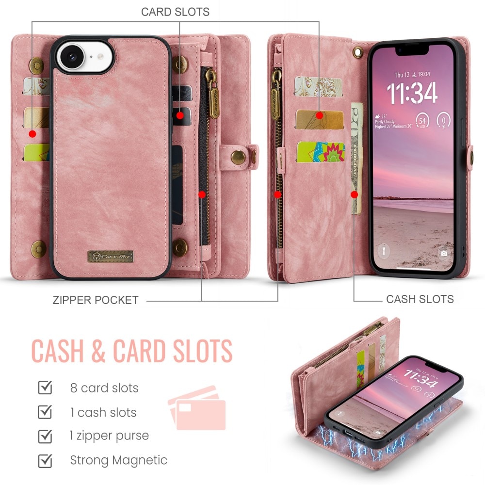 Étui portefeuille multi-cartes iPhone 16e, Rose