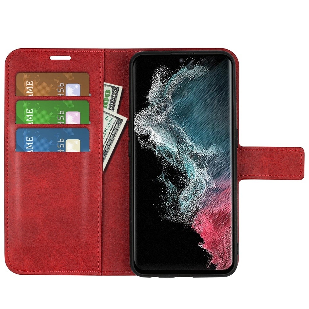 Étui portefeuille Leather Wallet Samsung Galaxy S23 Ultra, Red