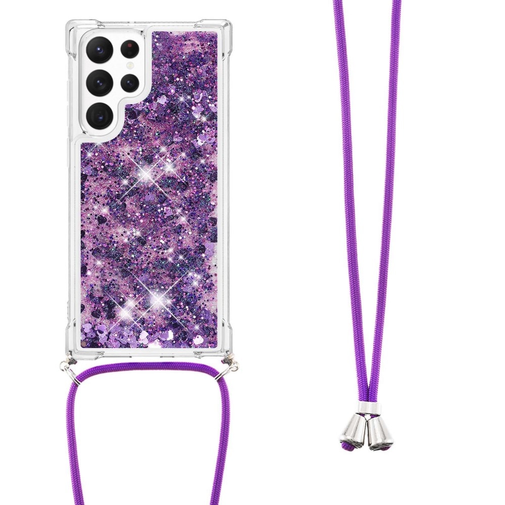 Coque cordon Glitter Powder TPU Samsung Galaxy S23 Ultra, violet