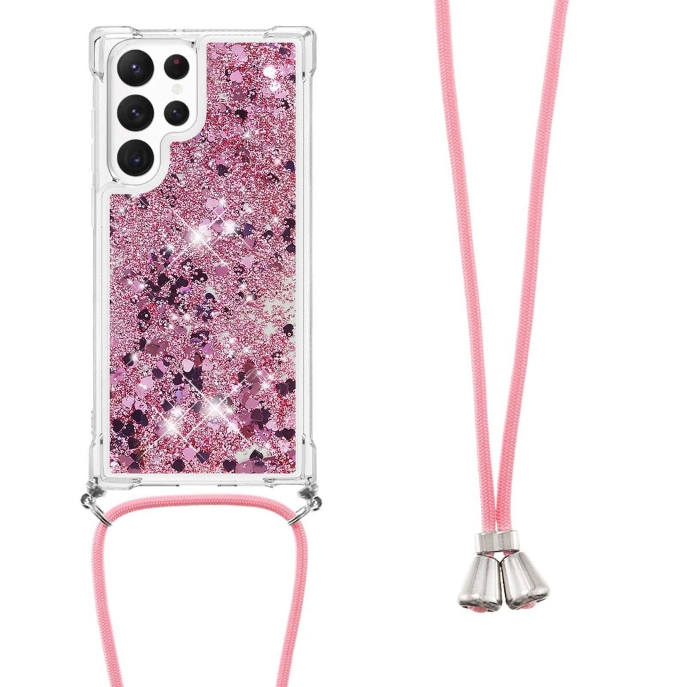 Coque cordon Glitter Powder TPU Samsung Galaxy S23 Ultra, rose